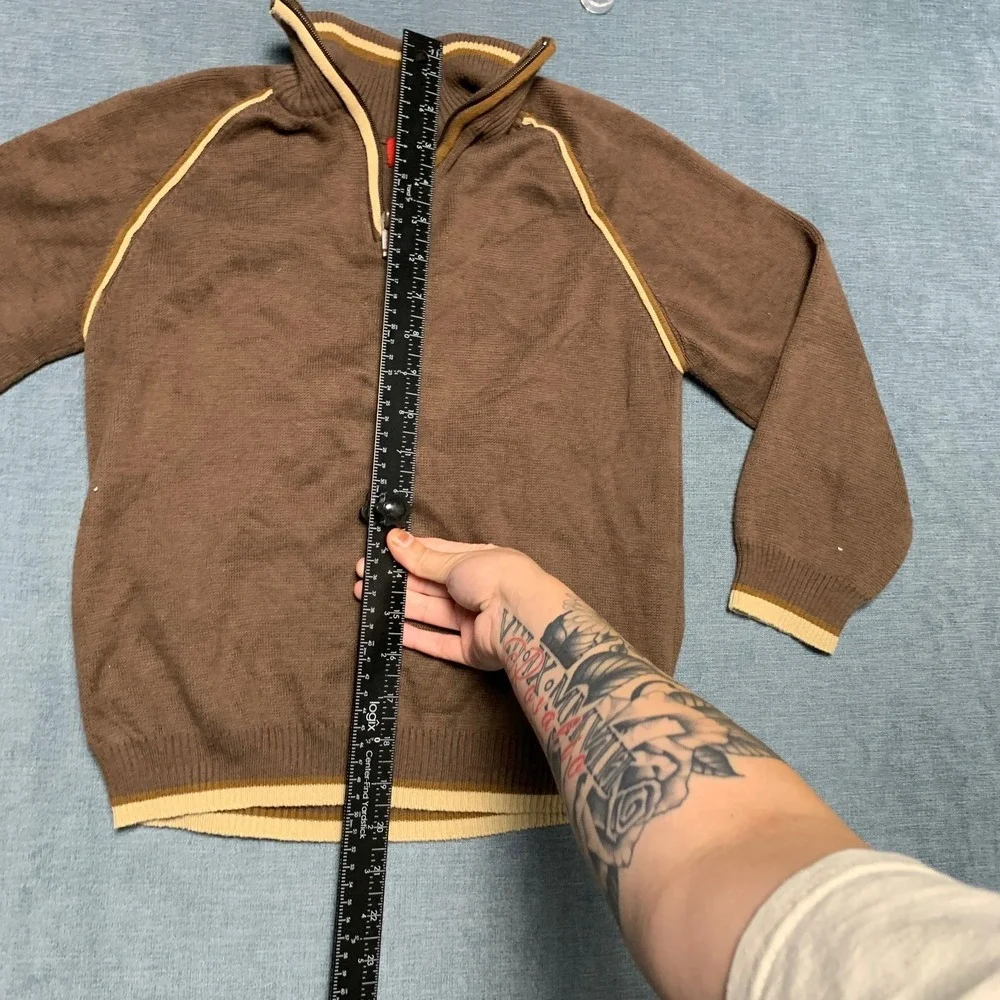 Mossimo Sweater Kids Medium Brown Contrast Piping Outdoor Workwear Quarter Zip